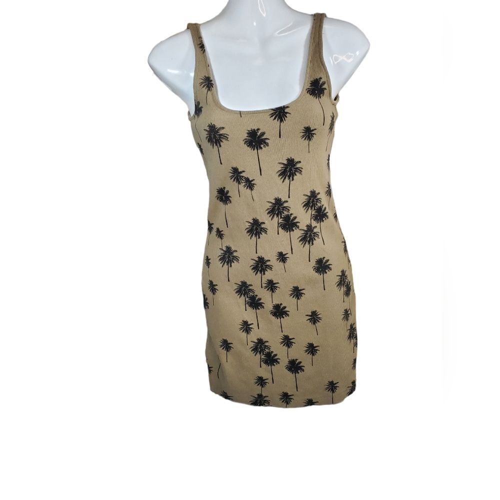 TOPSHOP palm print dress khaki XS